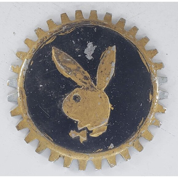 Playboy Bunny Black Gold Gear Metal Piece - Picture 1 of 3